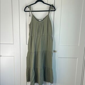 Lucky Brand Sleeveless Olive Green Gauze Maxi Dress | L